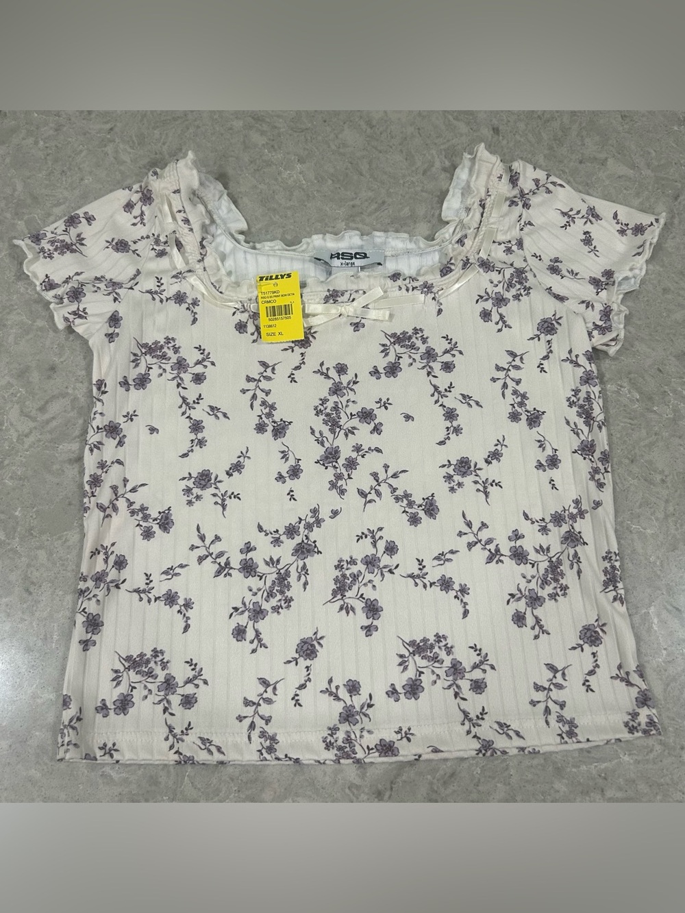 Pretty RSQ Cream Top with Lavender Floral Print size XL Girls NWT